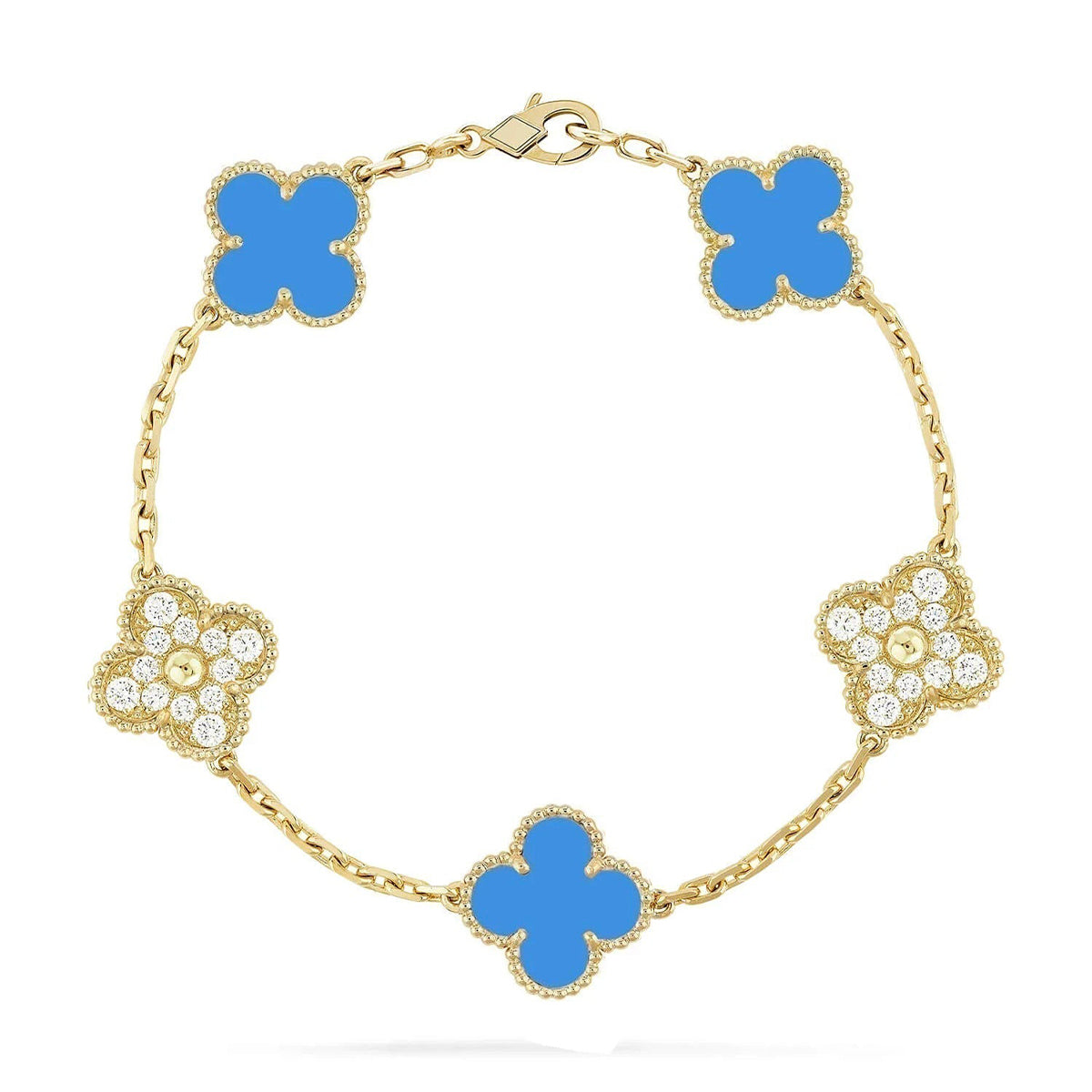 [LunaMar]LUCKY CLOVER 5-MOTIF BRACELET - BLUE AGATE COLLECTION