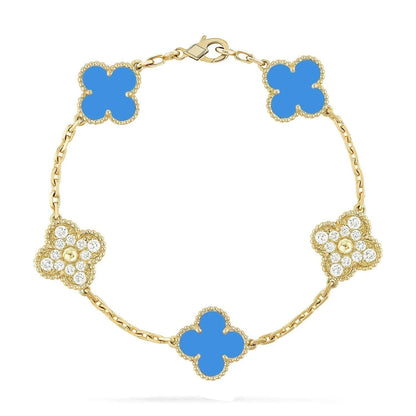 [LunaMar]LUCKY CLOVER 5-MOTIF BRACELET - BLUE AGATE COLLECTION