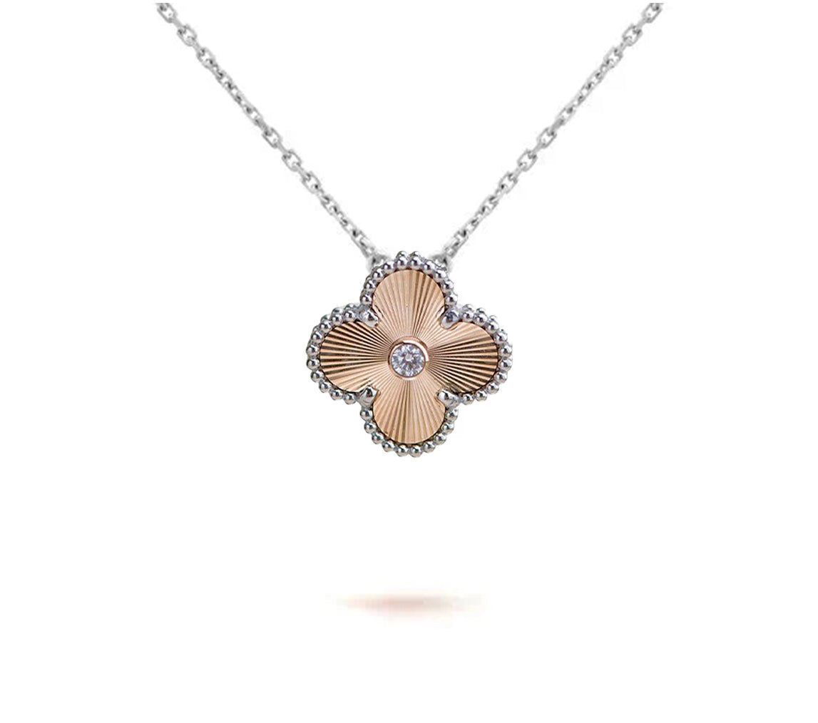 [LunaMar]15MM CLOVER FLOWER PENDANT NECKLACE WHITE GOLD COLLECTION