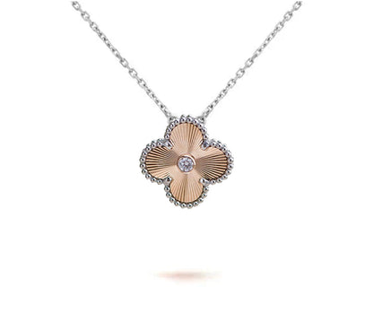 [LunaMar]15MM CLOVER FLOWER PENDANT NECKLACE WHITE GOLD COLLECTION