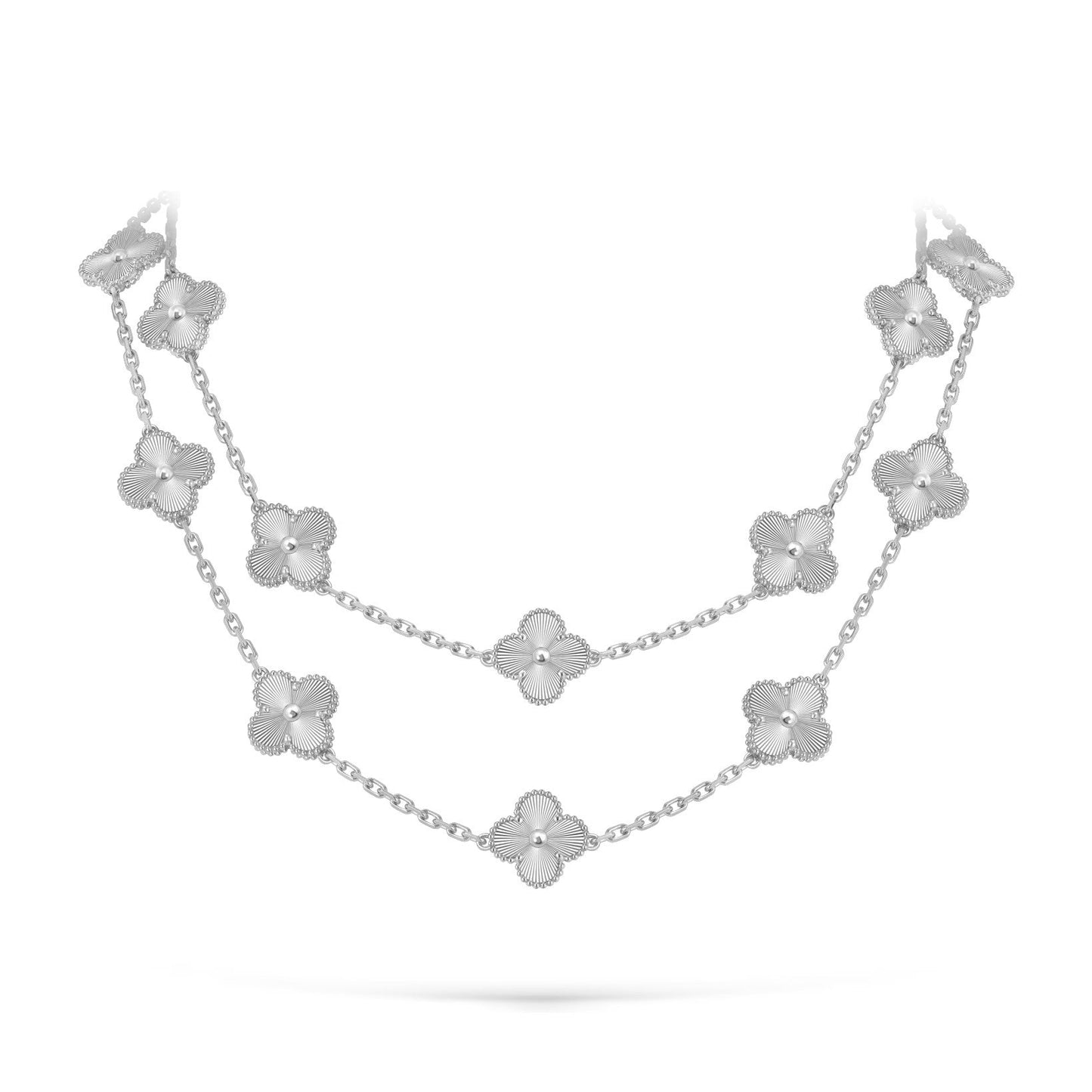 [LunaMar]CLASSIC 20-MOTIF LUCKY CLOVER LONG NECKLACE WHITE GOLD COLLECTION
