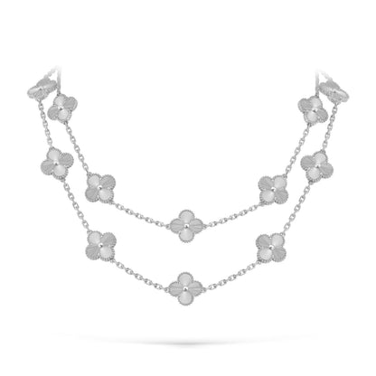 [LunaMar]CLASSIC 20-MOTIF LUCKY CLOVER LONG NECKLACE WHITE GOLD COLLECTION