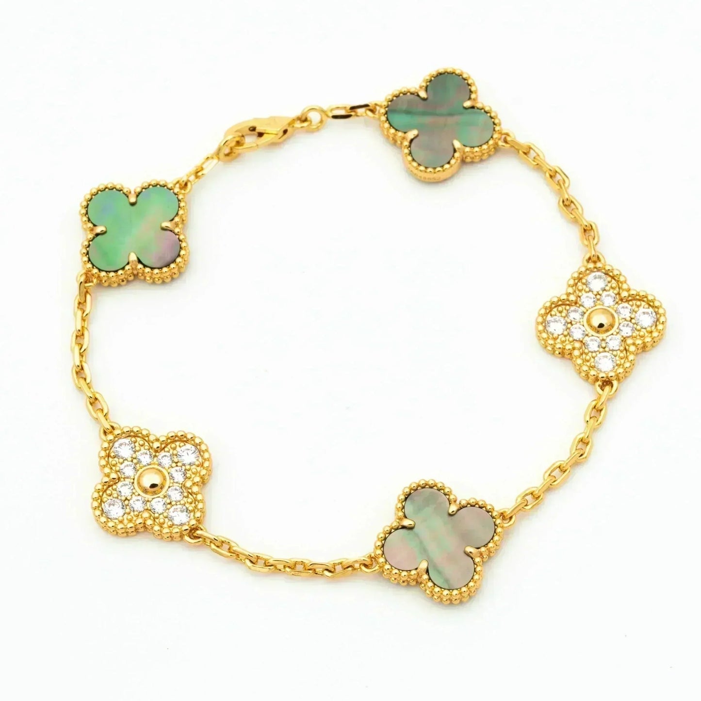 [LunaMar]LUCKY CLOVER 5-MOTIF BRACELET - GREY MOTHER-OF-PEARL COLLECTION