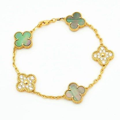 [LunaMar]LUCKY CLOVER 5-MOTIF BRACELET - GREY MOTHER-OF-PEARL COLLECTION