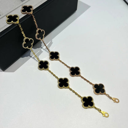 [LunaMar]LUCKY CLOVER 5-MOTIF BRACELET - BLACK OXNY COLLECTION