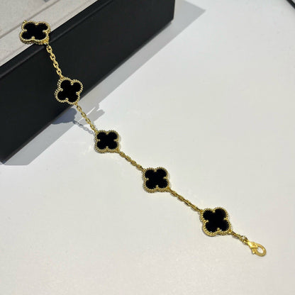 [LunaMar]LUCKY CLOVER 5-MOTIF BRACELET - BLACK OXNY COLLECTION