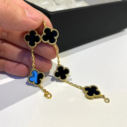 [LunaMar]LUCKY CLOVER 5-MOTIF BRACELET - BLACK OXNY COLLECTION