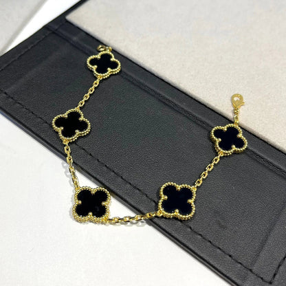 [LunaMar]LUCKY CLOVER 5-MOTIF BRACELET - BLACK OXNY COLLECTION