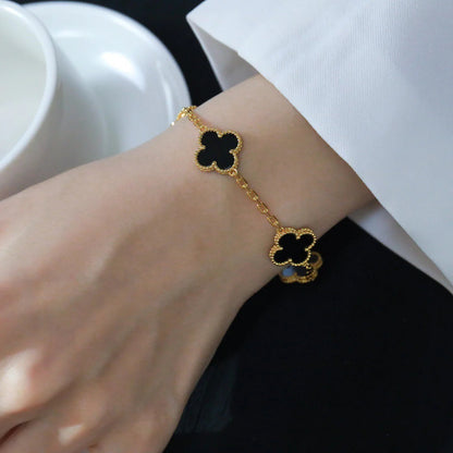 [LunaMar]LUCKY CLOVER 5-MOTIF BRACELET - BLACK OXNY COLLECTION