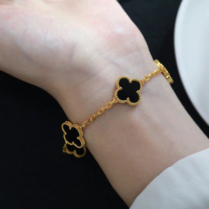 [LunaMar]LUCKY CLOVER 5-MOTIF BRACELET - BLACK OXNY COLLECTION