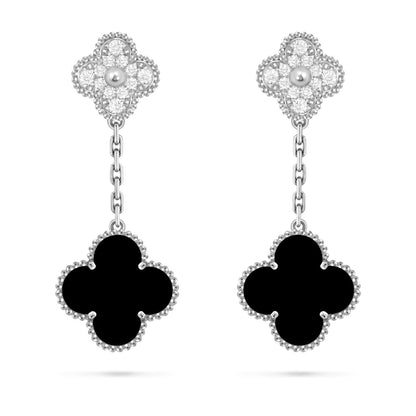[LunaMar]CLOVER DUAL-MOTIF STATEMENT STUD EARRINGS - DOUBLE-CHARM COLLECTION