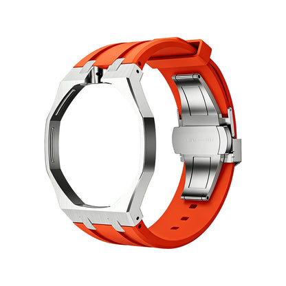 [LunaMar]OAK POP ORANGE-RED STEEL SILICONE STRAP