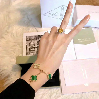 [LunaMar]LUCKY CLOVER 5-MOTIF BRACELET - MALACHITE COLLECTION