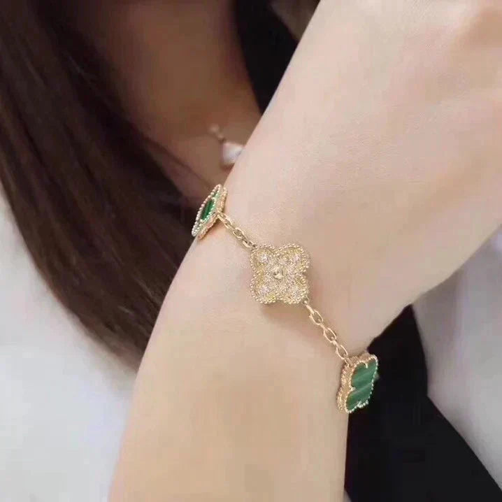 [LunaMar]LUCKY CLOVER 5-MOTIF BRACELET - MALACHITE COLLECTION