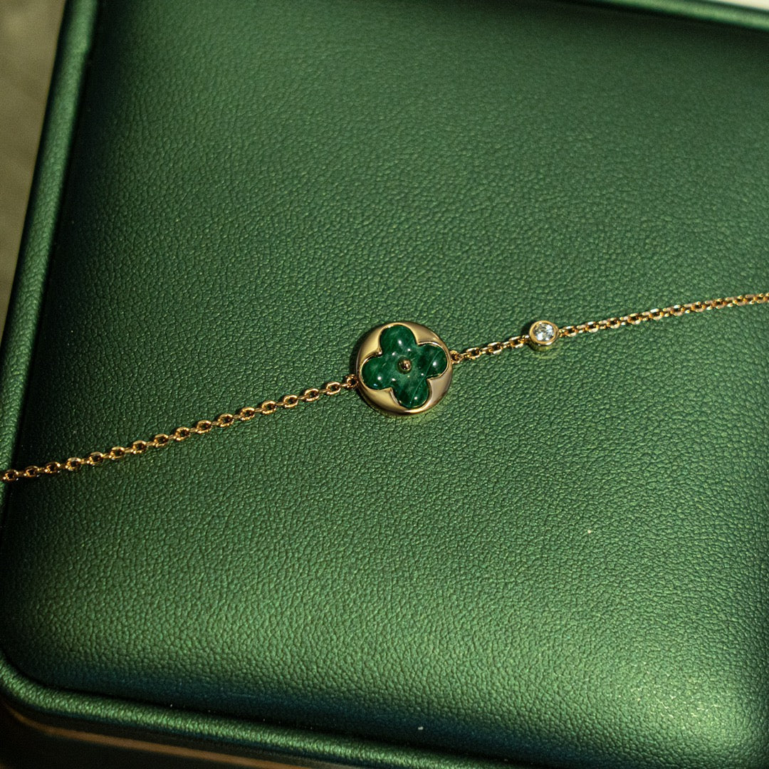 [LunaMar]SUN MALACHITE 1 DIAMOND ROSE GOLD BRACELET