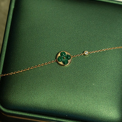 [LunaMar]SUN MALACHITE 1 DIAMOND ROSE GOLD BRACELET