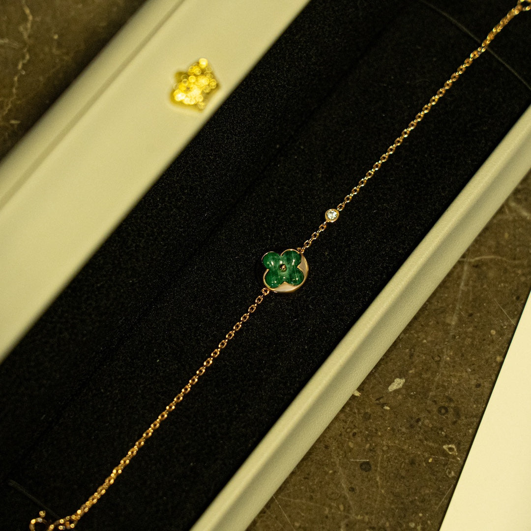[LunaMar]SUN MALACHITE 1 DIAMOND ROSE GOLD BRACELET