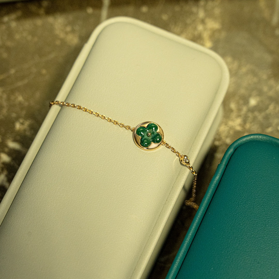 [LunaMar]SUN MALACHITE 1 DIAMOND ROSE GOLD BRACELET