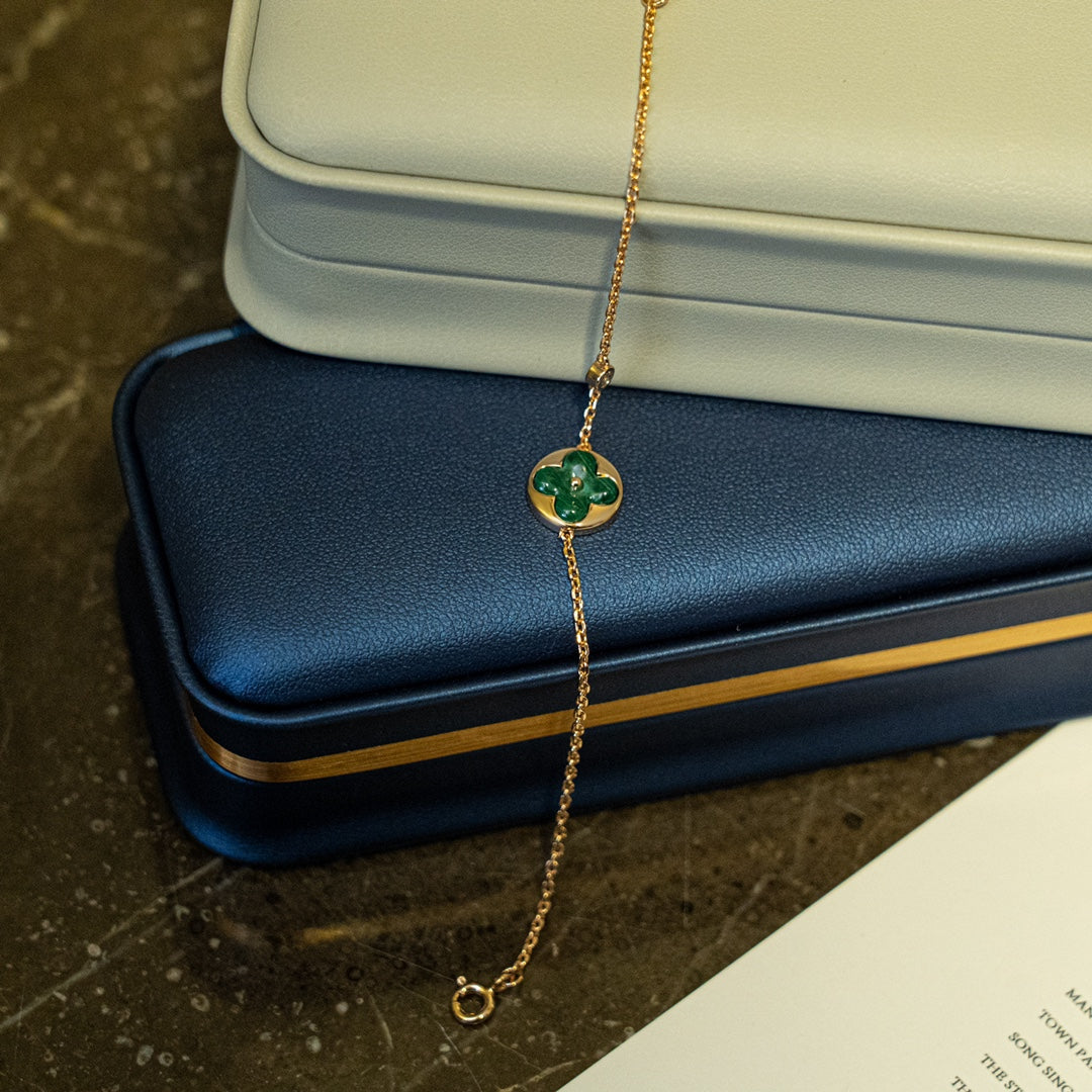 [LunaMar]SUN MALACHITE 1 DIAMOND ROSE GOLD BRACELET