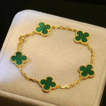 [LunaMar]LUCKY CLOVER 5-MOTIF BRACELET - MALACHITE COLLECTION