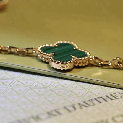 [LunaMar]LUCKY CLOVER 5-MOTIF BRACELET - MALACHITE COLLECTION