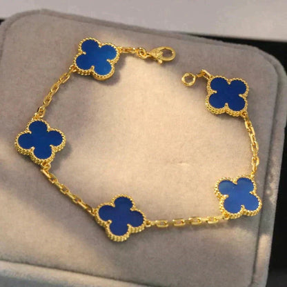 [LunaMar]LUCKY CLOVER 5-MOTIF BRACELET - BLUE AGATE COLLECTION