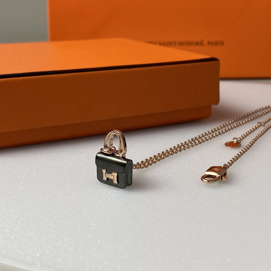 [LunaMar]CONSTANCE BLACK PEDANT ROSE GOLD NECKLACE