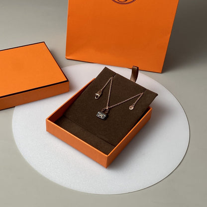 [LunaMar]CONSTANCE BLACK PEDANT ROSE GOLD NECKLACE