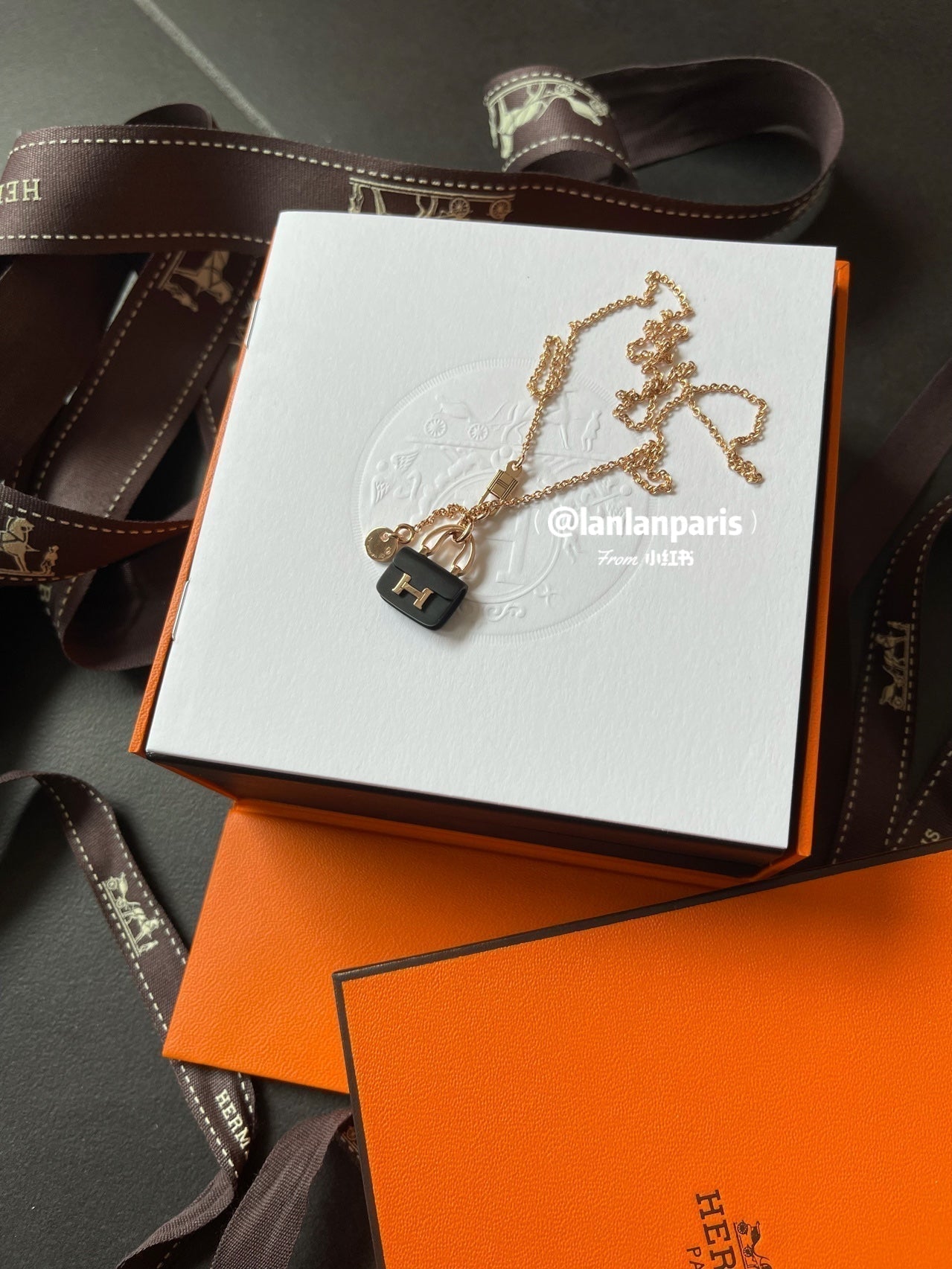 [LunaMar]CONSTANCE BLACK PEDANT ROSE GOLD NECKLACE