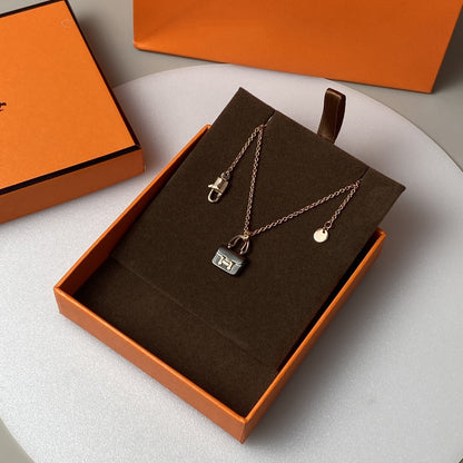 [LunaMar]CONSTANCE BLACK PEDANT ROSE GOLD NECKLACE