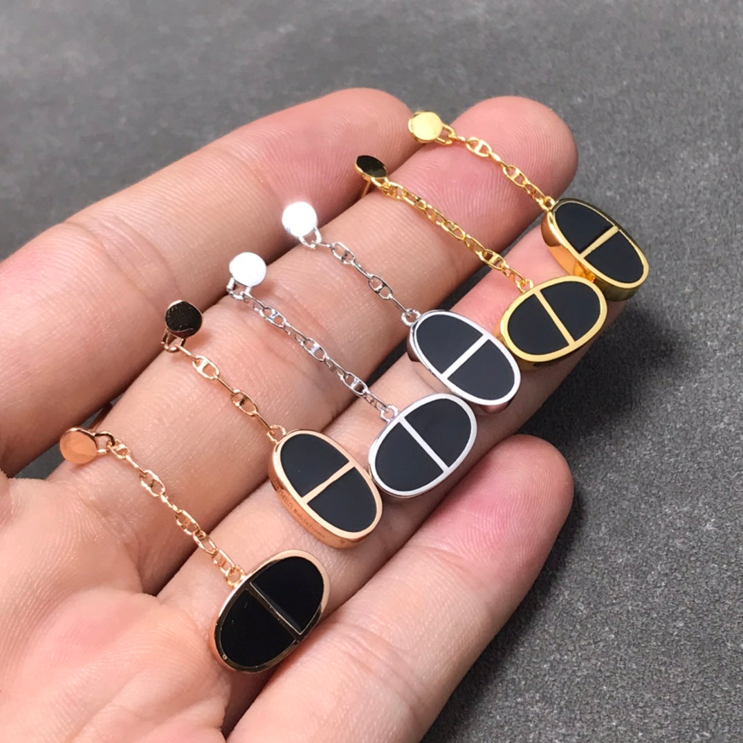 [LunaMar]CHAINE VERSO BLACK CERAMIC SILVER EARRINGS