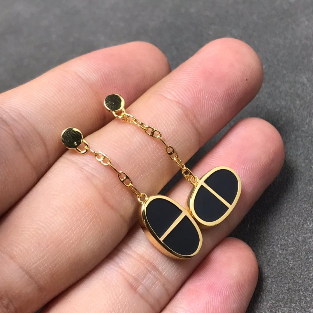 [LunaMar]CHAINE VERSO BLACK CERAMIC SILVER EARRINGS