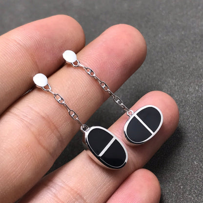 [LunaMar]CHAINE VERSO BLACK CERAMIC SILVER EARRINGS