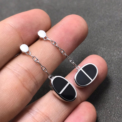 [LunaMar]CHAINE VERSO BLACK CERAMIC SILVER EARRINGS