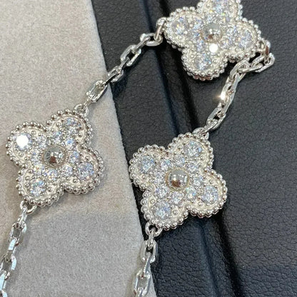 [LunaMar]LUCKY CLOVER 5-MOTIF BRACELET - FULL-DIAMOND