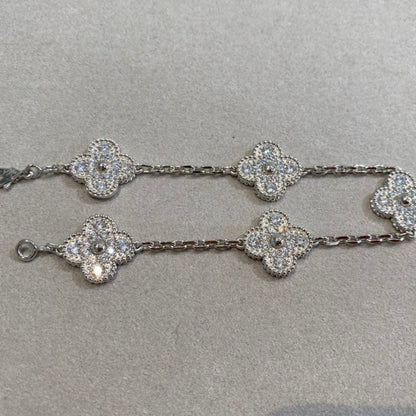 [LunaMar]LUCKY CLOVER 5-MOTIF BRACELET - FULL-DIAMOND