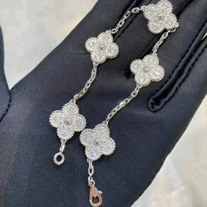 [LunaMar]LUCKY CLOVER 5-MOTIF BRACELET - FULL-DIAMOND