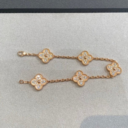 [LunaMar]LUCKY CLOVER 5-MOTIF BRACELET - FULL-DIAMOND