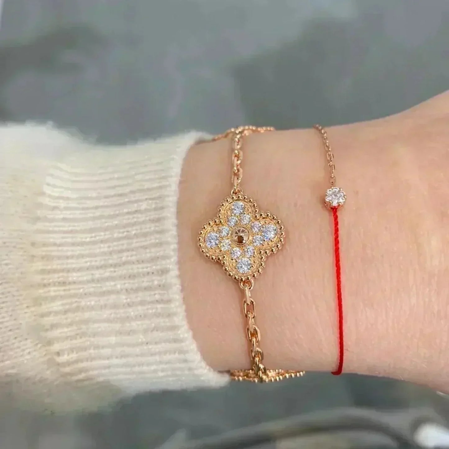 [LunaMar]LUCKY CLOVER 5-MOTIF BRACELET - FULL-DIAMOND
