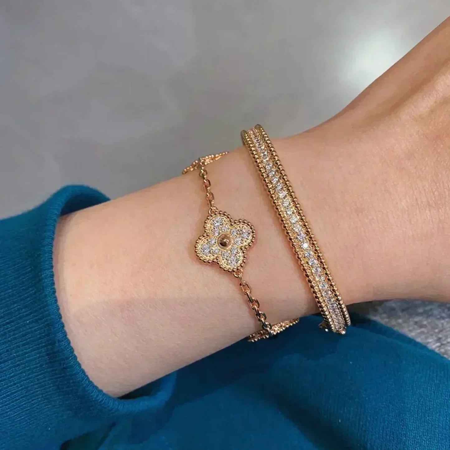 [LunaMar]LUCKY CLOVER 5-MOTIF BRACELET - FULL-DIAMOND