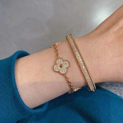 [LunaMar]LUCKY CLOVER 5-MOTIF BRACELET - FULL-DIAMOND