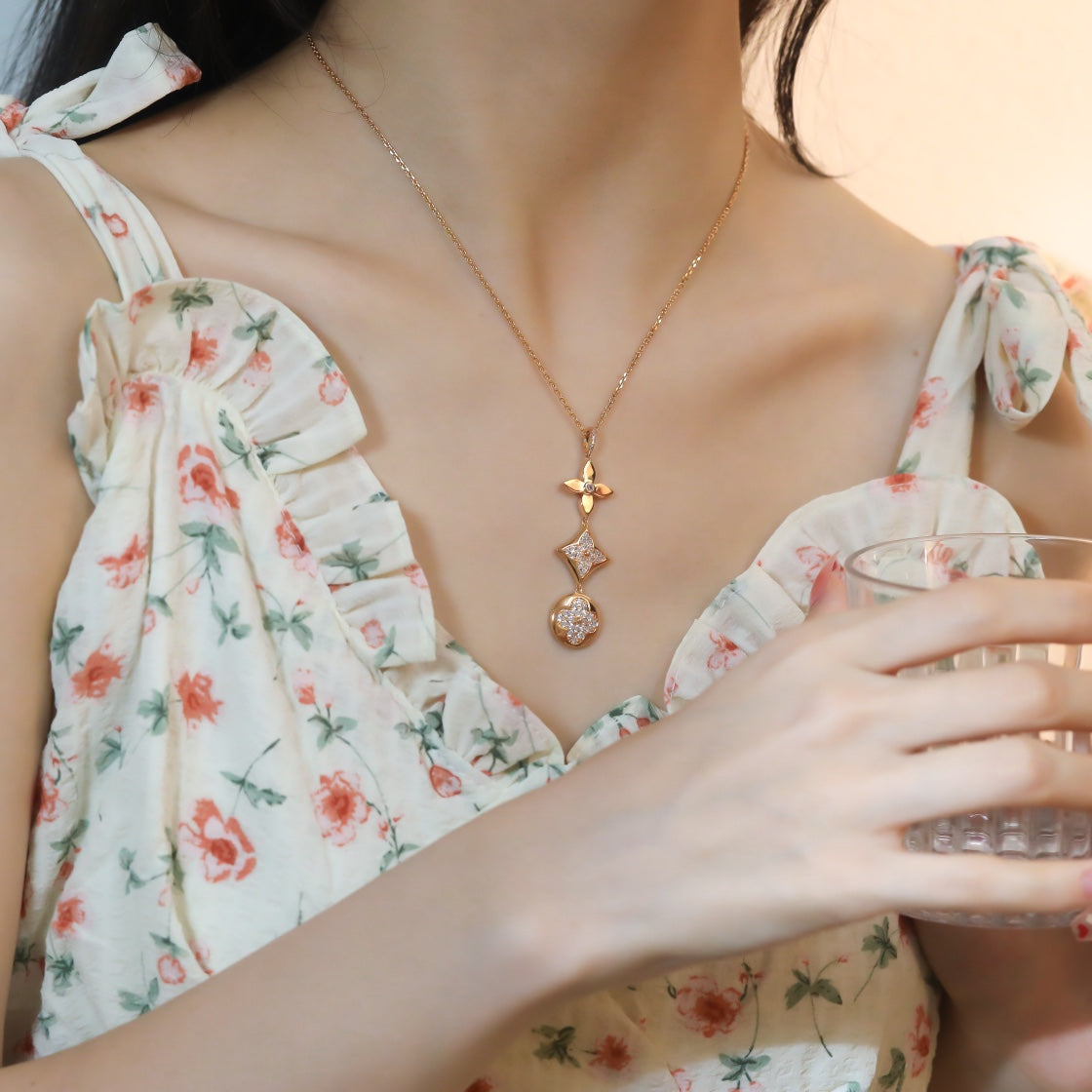[LunaMar]STAR AND SUN DIAMOND ROSE GOLD NECKLACE