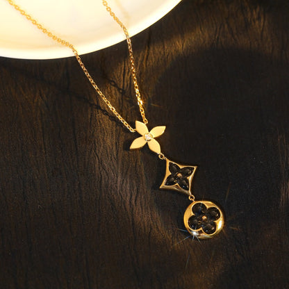 [LunaMar]STAR AND SUN ONYX ROSE GOLD NECKLACE