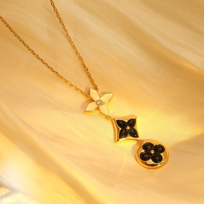 [LunaMar]STAR AND SUN ONYX ROSE GOLD NECKLACE