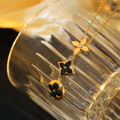 [LunaMar]STAR AND SUN ONYX ROSE GOLD NECKLACE