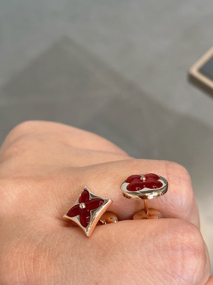 [LunaMar]STAR AND SUN ROSE GOLD CARNELIAN STUD EARRINGS