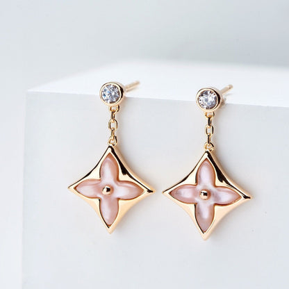 [LunaMar]DOUBLE STAR ROSE GOLD MOP DROP EARRINGS
