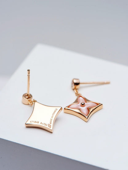 [LunaMar]DOUBLE STAR ROSE GOLD MOP DROP EARRINGS
