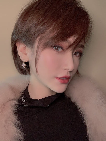 [LunaMar]DOUBLE STAR ROSE GOLD MOP DROP EARRINGS