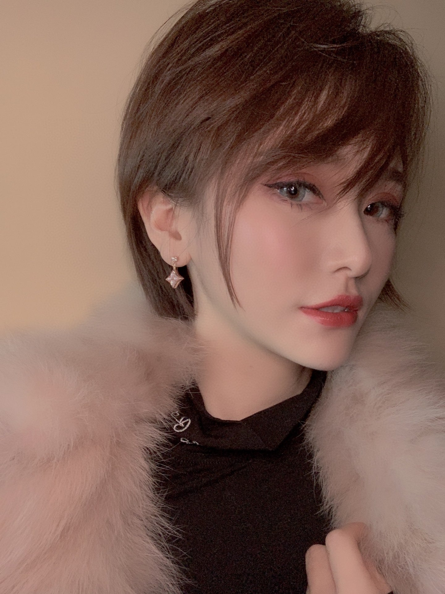 [LunaMar]DOUBLE STAR ROSE GOLD MOP DROP EARRINGS